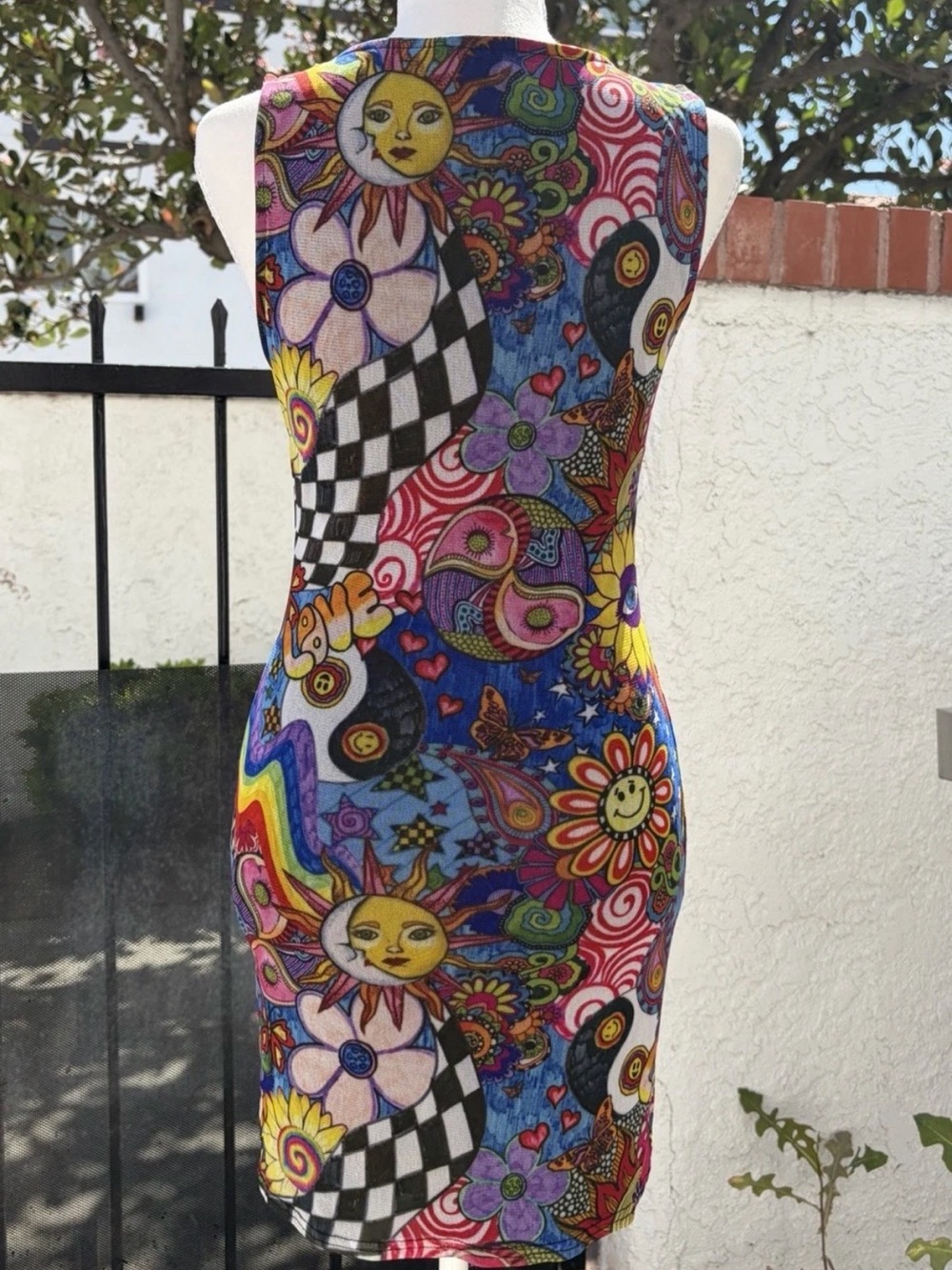 Urban Outfitters Hippie Graphic Multicolor Mesh Mini Tank Dress Size M Rare - Picture 4 of 8